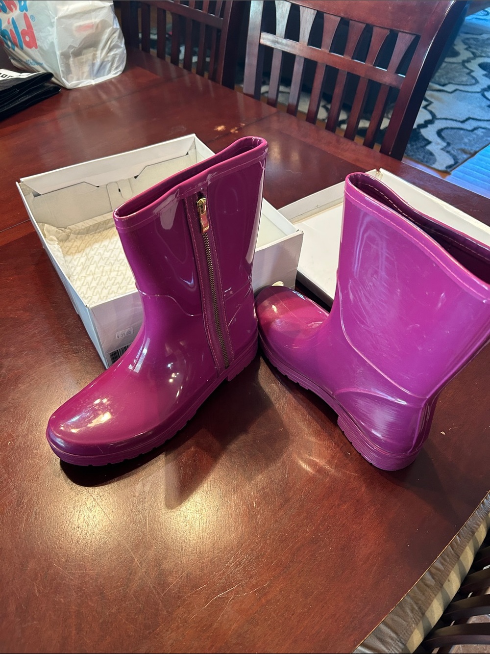 Womens Waterproof Pink Rain Boots with Side Zip